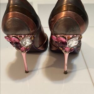 Miu Miu Leather Chrystal Embellished Heels Shoes 37.5